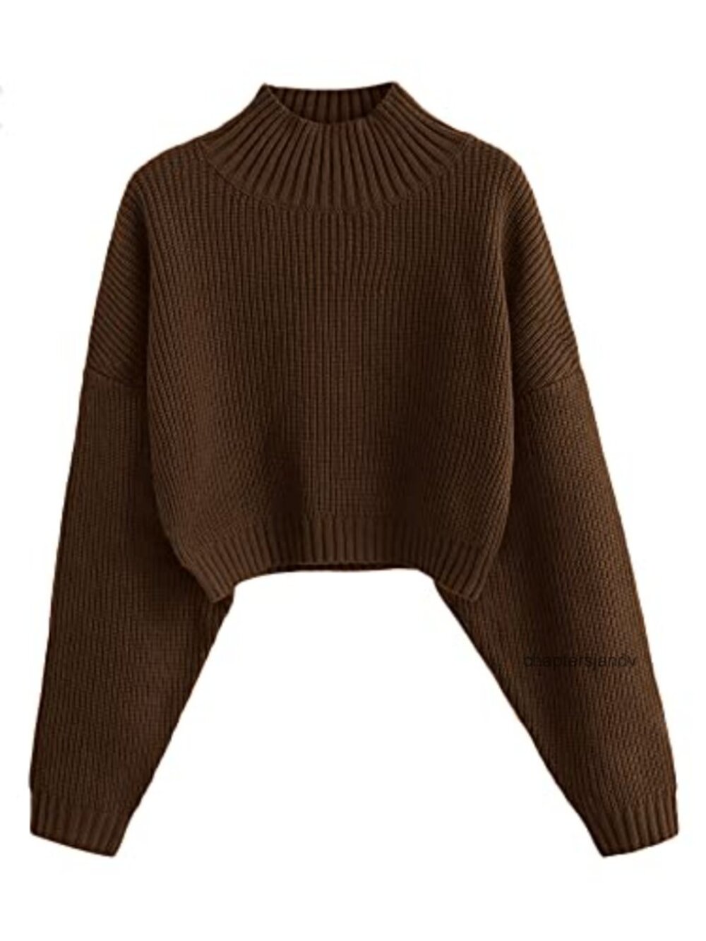 Cropped Turtleneck Sweater Lantern Sleeve Ribbed Knit Pullover Women